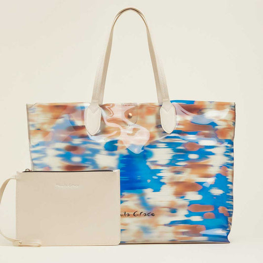 Shopping bag stampa astratta bluette tabacco MANILA GRACE