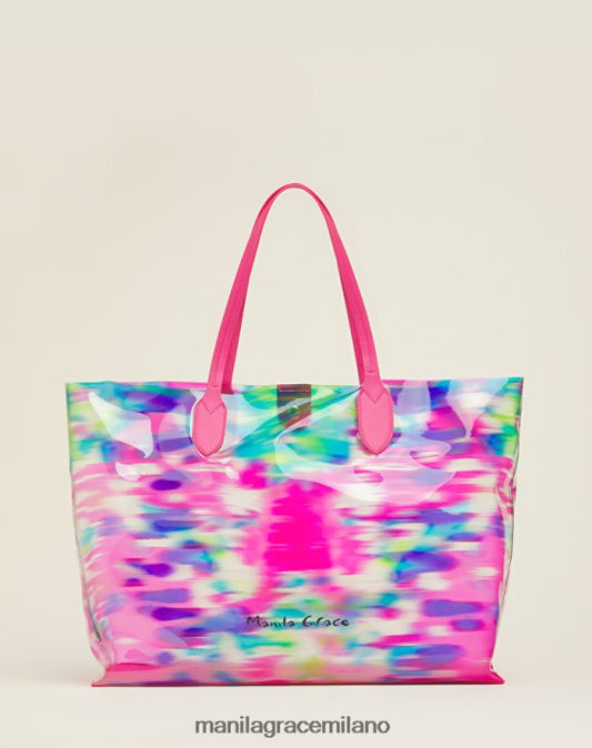 Shopping bag da spiaggia con stampa astratta fucsia MANILA GRACE